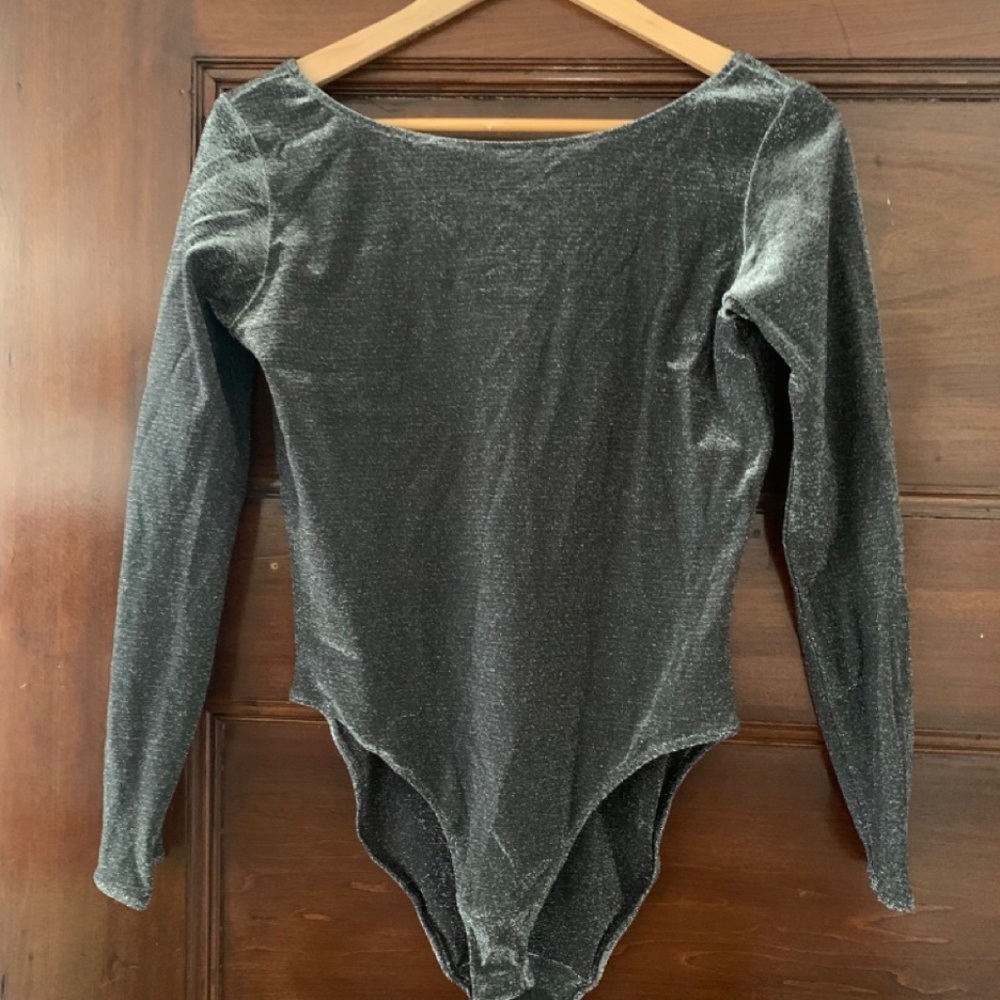 Vintage 90s Black Glitter Long Sleeve Bodysuit Sz 12